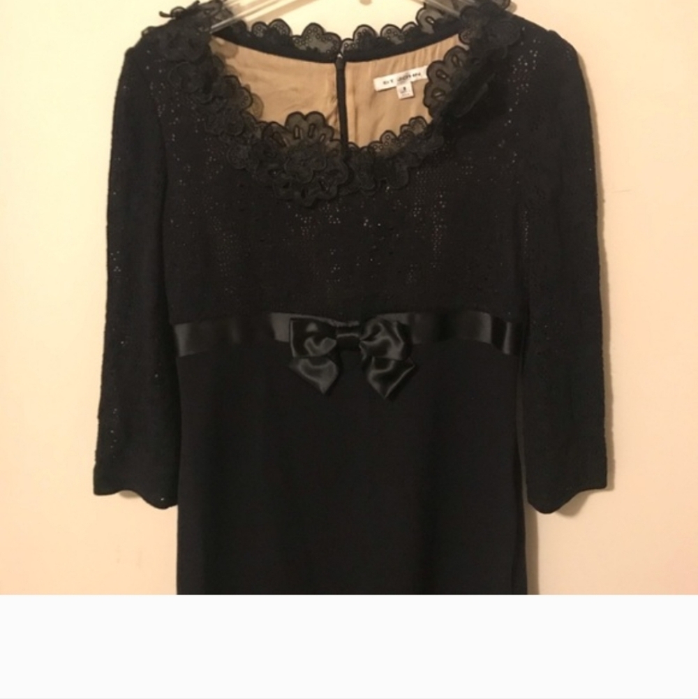 St. John Collection Black Lace Long Sleeve Dress